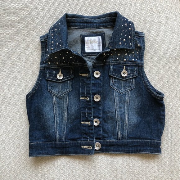 Justice Distressed Studded Cotton Denim Vest - Picture 2 of 10